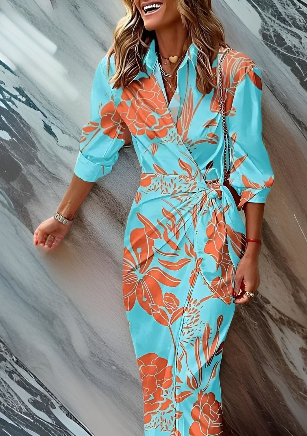 Olivia – Robe chemise imprimée à taille cintrée
