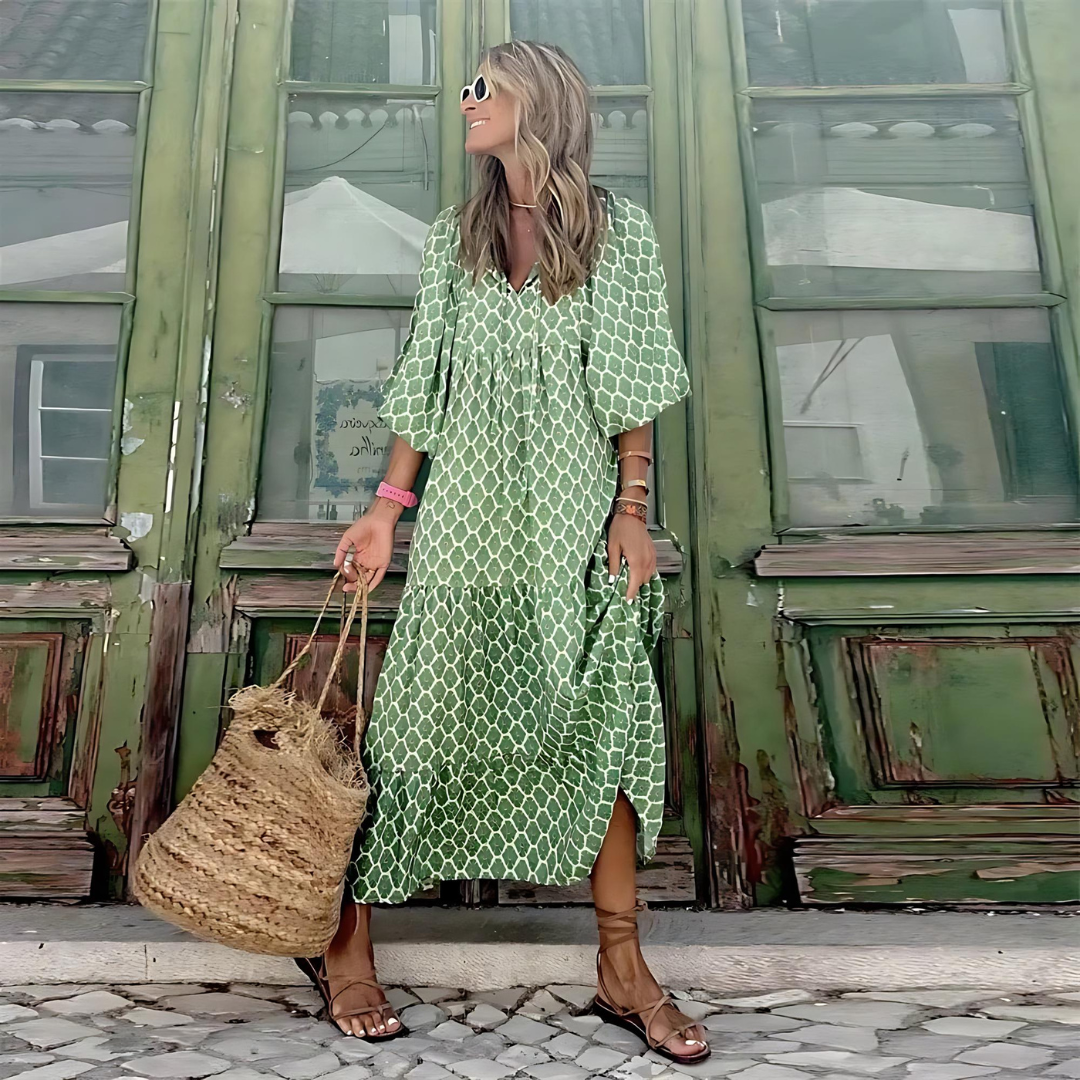 Mabel - Robe géométrique imprimée à ourlet asymétrique