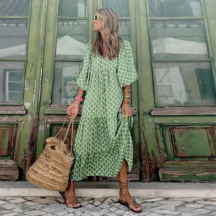 Mabel - Robe géométrique imprimée à ourlet asymétrique